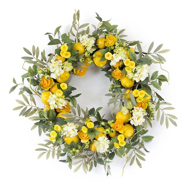 Green and Yellow Plastic with Foam Lemon Floral Wreath 28” Contemporary Home Living