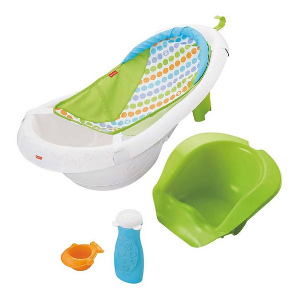 Детская ванночка Fisher-Price 4-в-1 для новорожденных и малышей с игрушками, сумкой и сиденьем Fisher-Price