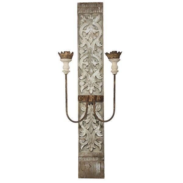 45" Brown Wood and Metal Two Light Wall Sconce A&B Home