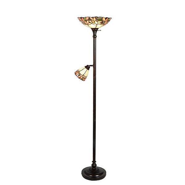 70" Amber and Green Leaf Hand Crafted Floor Lamp with Side Light Art Glass Designs