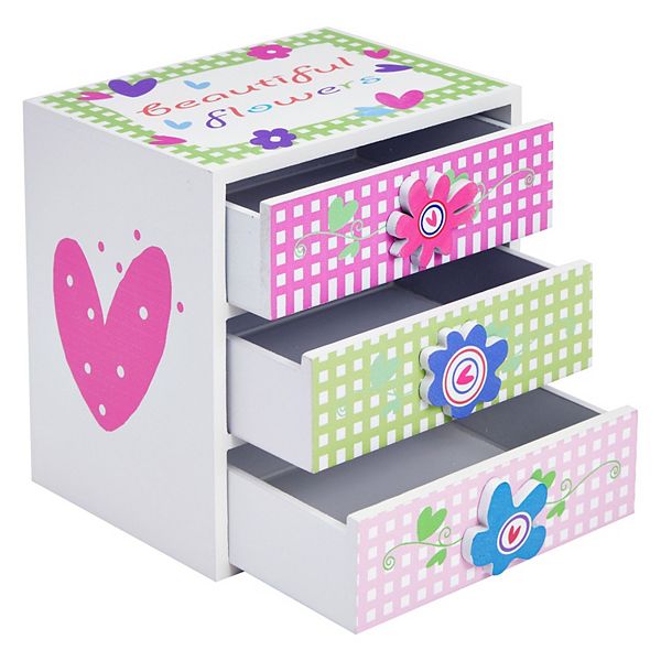 Small Floral Jewelry Box For Little Girls Ages 4-13 - Kids Wooden Organizer Juvale