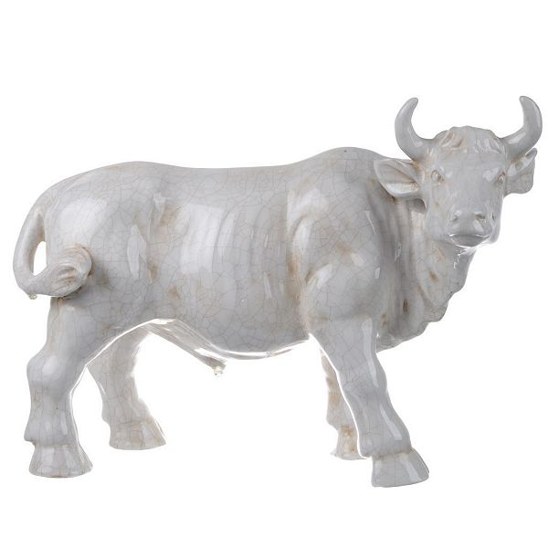 17.5" White and Brown Glossy Finish Patina Cow Statuette A&B Home