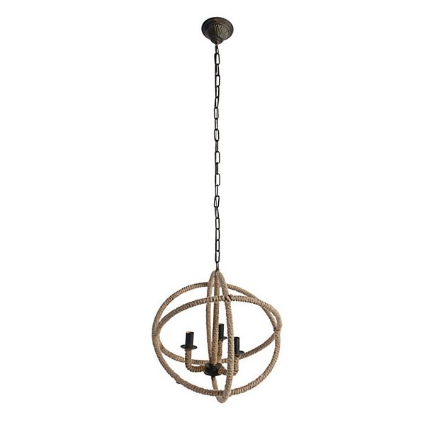 20.75" Brown and Black Cottage Style Three-Light Roped Chandelier A&B Home