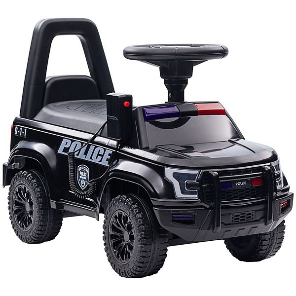 Aosom Kids Push Ride On Car with Working PA System and Horn, Police Truck Style  Foot-to-Floor Sliding Car for Boys and Girls with Under-Seat Storage, for 18 Months to 5 Years Old, Black Aosom