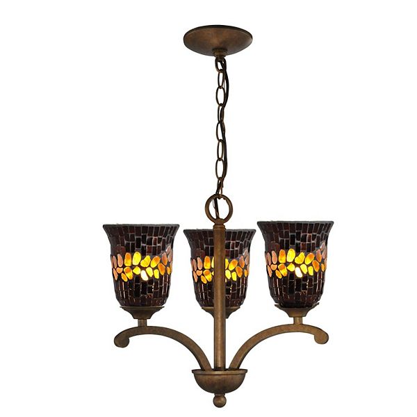 17.5" Amber and Brown Shell Contemporary Mosaic 3-Light Glass Chandelier Art Glass Designs