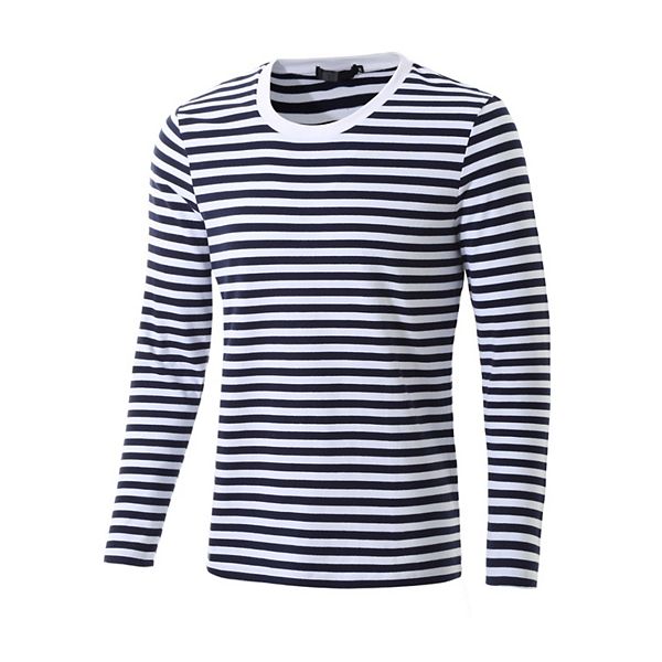 Men's Striped Crew Neck Long Sleeve T-shirt Cotton Pullover Top Lars Amadeus