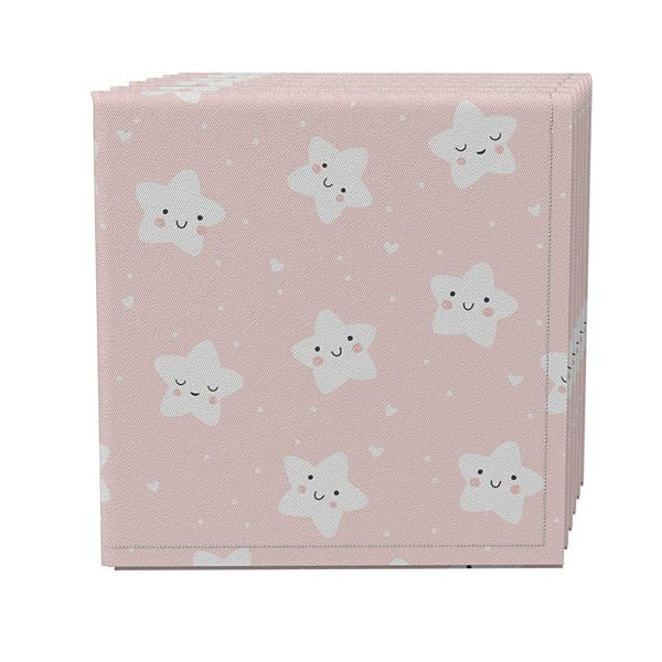 Napkin Set of 4, 100% Cotton, 20x20", Happy Stars Pink Fabric Textile Products