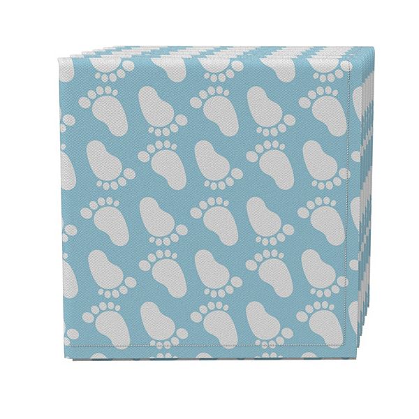 Napkin Set of 4, 100% Cotton, 20x20", Baby Blue Foot Prints Fabric Textile Products