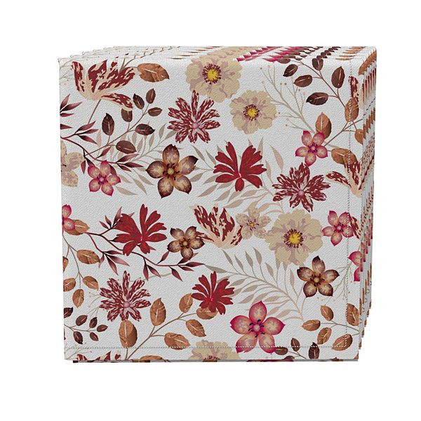 Napkin Set of 4, 100% Cotton, 20x20", Burgundy Fall Floral Fabric Textile Products