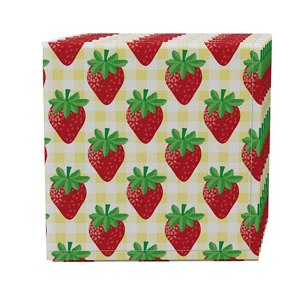 Napkin Set of 4, 100% Cotton, 20x20", Strawberry Picnic Plaid Fabric Textile Products