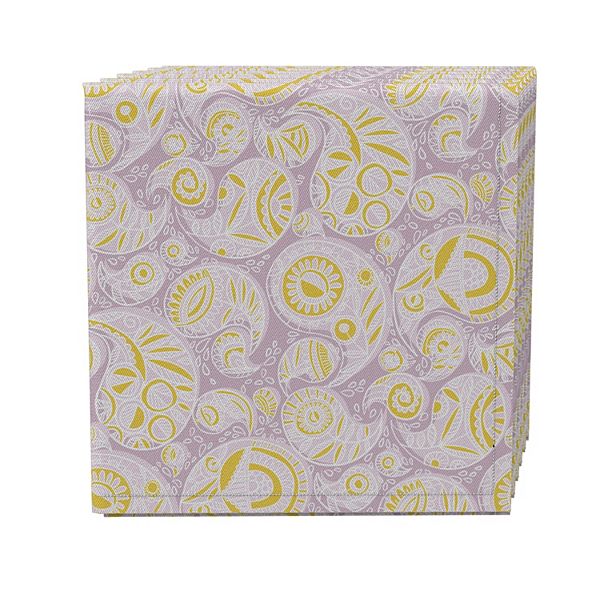 Napkin Set of 4, 100% Cotton, 20x20", Yellow and Purple Doodles Fabric Textile Products