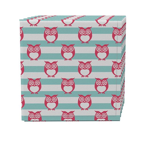 Napkin Set of 4, 100% Cotton, 20x20", Cartoon Owls in Stripes Fabric Textile Products