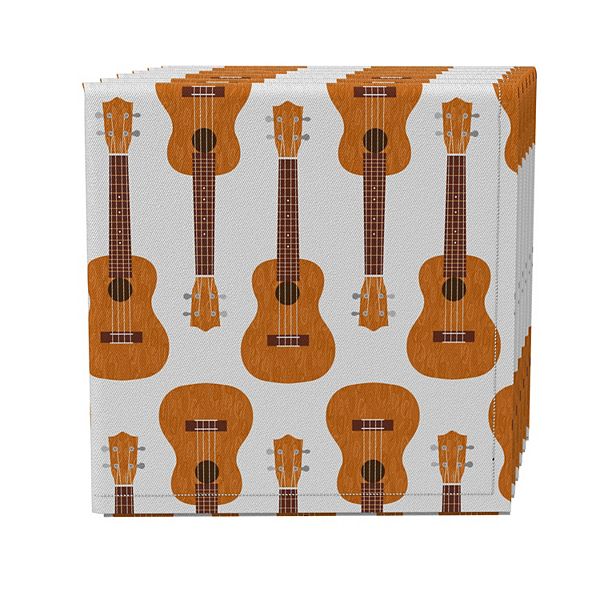 Napkin Set of 4, 100% Cotton, 20x20", Ukulele Illustration Fabric Textile Products