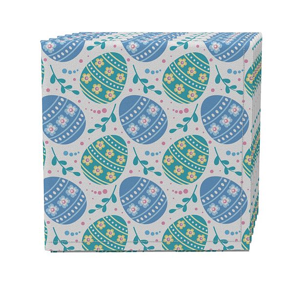 Napkin Set of 4, 100% Cotton, 20x20", Blue Floral Easter Eggs Fabric Textile Products