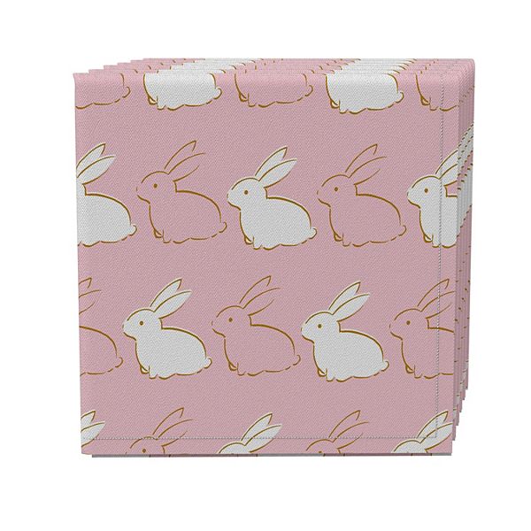 Napkin Set of 4, 100% Cotton, 20x20", Golden Outlined Bunnies Fabric Textile Products