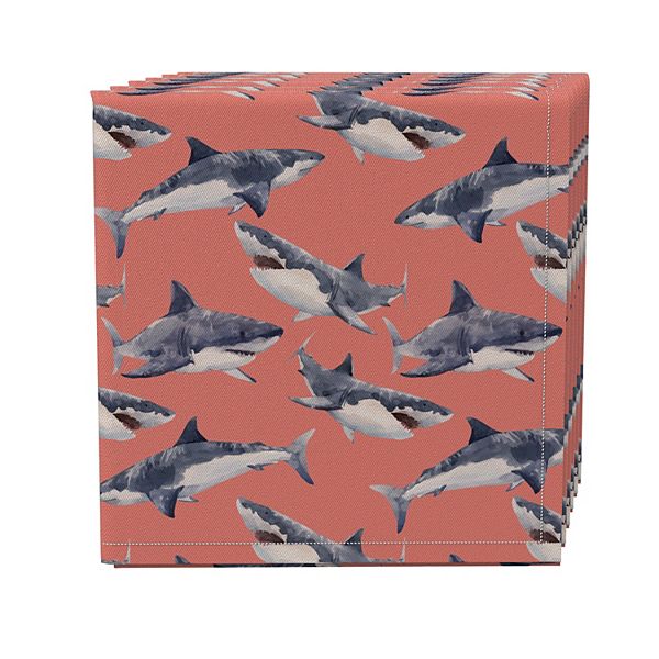 Napkin Set of 4, 100% Cotton, 20x20", Shark Background Fabric Textile Products