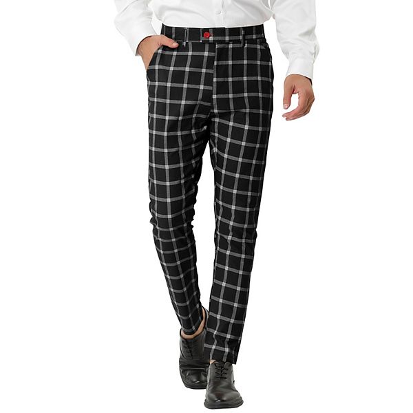 Men's Plaid Dress Pants Slim Fit Business Checked Trousers Lars Amadeus