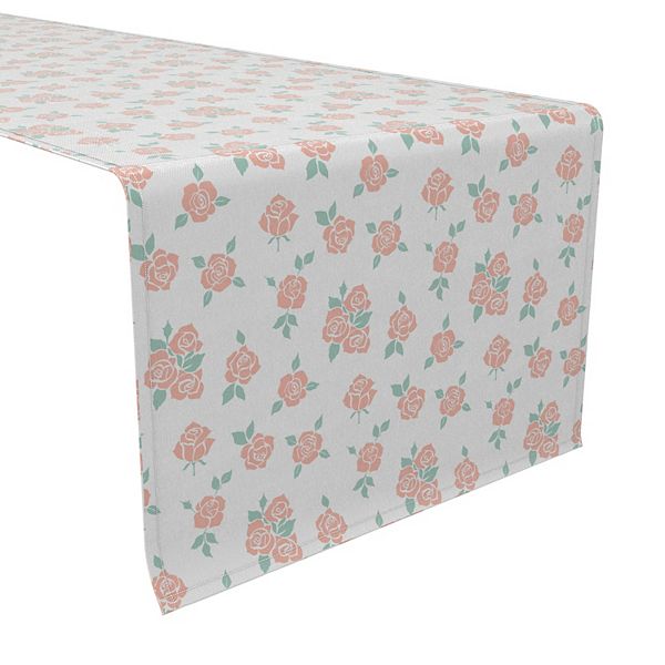 Table Runner, 100% Cotton, 16x108", Illustration of Pink Roses Fabric Textile Products