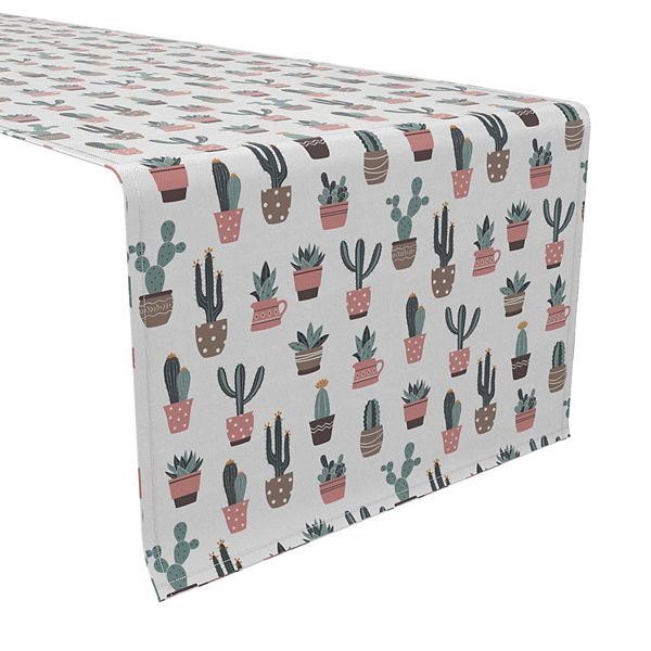 Table Runner, 100% Cotton, 16x90", Cactus House Plants Fabric Textile Products