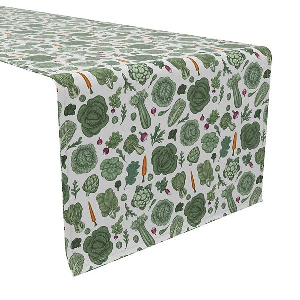 Table Runner, 100% Cotton, 16x108", Super Greens Veggie Garden Fabric Textile Products