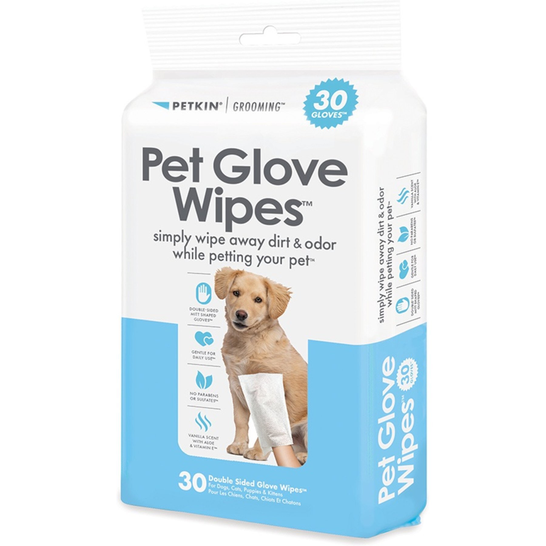 Petkin Pet Glove Wipes Dog & Cat Grooming Wipes, 30 count Petkin