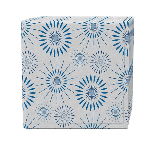 Napkin Set of 4, 100% Cotton, 20x20", Blue Fireworks Pattern Fabric Textile Products