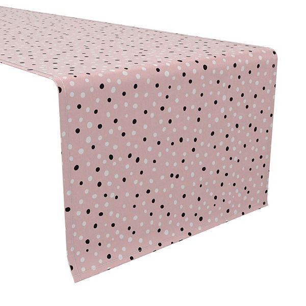 Table Runner, 100% Cotton, 16x72", Black and White Dots on Pink Fabric Textile Products