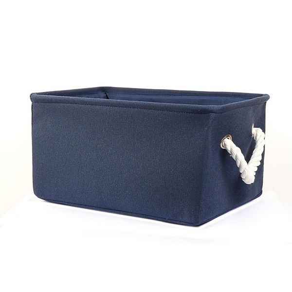 Collapsible Storage Basket Bin Organizer Box Canvas Basket M Size Dark Blue M Unique Bargains