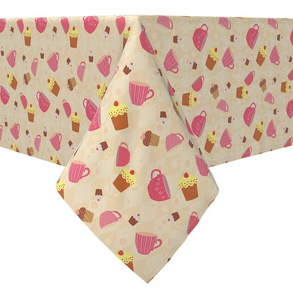 Square Tablecloth, 100% Cotton, 60x60", Tea Cups and Cupcakes Fabric Textile Products