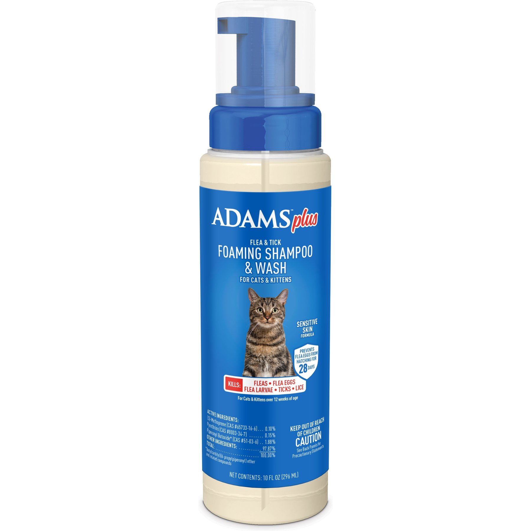 Adams Plus Sensitive Skin Formula Flea & Tick Foaming Cat Shampoo, 10-fl oz bottle Adams