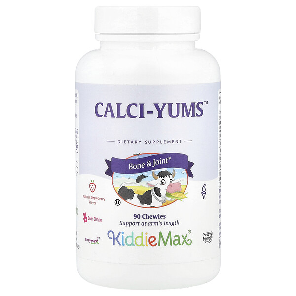 KiddieMax® Calci-Yums™ со вкусом клубники - Комплекс для укрепления костей и поддержания здоровья суставов, 90 жевательных таблеток Maxi Health