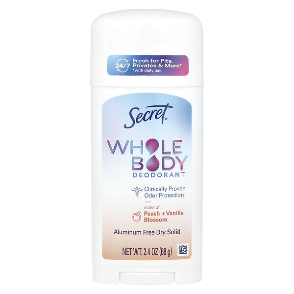 Whole Body Deodorant, Aluminum Free Dry Solid, Peach + Vanilla Blossom, 2.4 oz (68 g) Secret