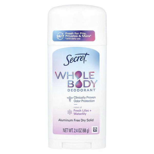 Whole Body Deodorant, Aluminum Free Dry Solid, Fresh Lilac + Waterlily, 2.4 oz (68 g) Secret