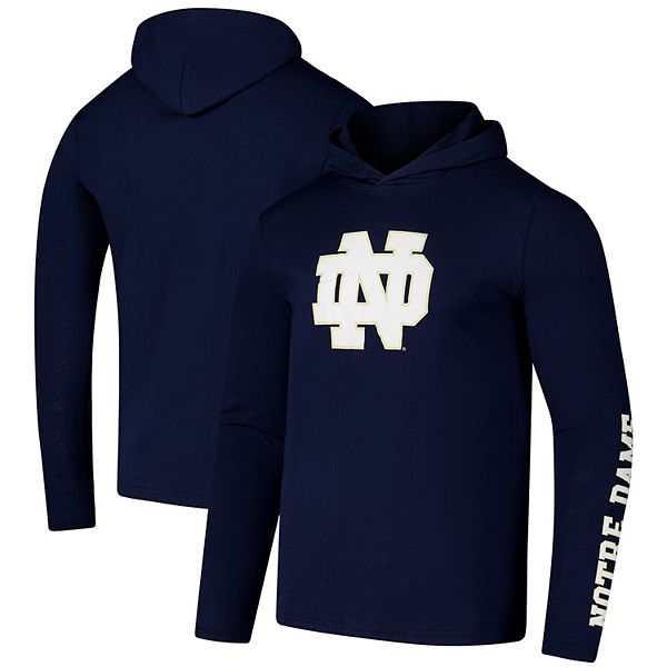 Men's Colosseum Navy Notre Dame Fighting Irish Logo Lockup Active Blend Long Sleeve  T-Shirt Hoodie Colosseum