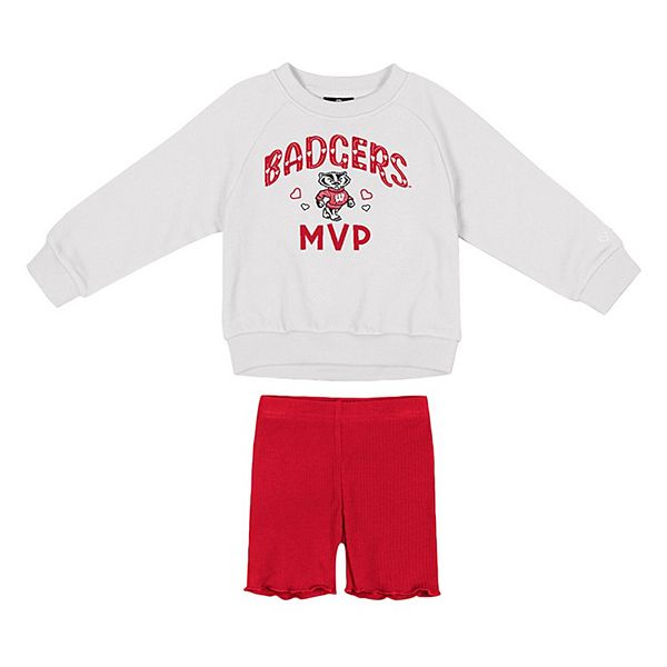 Girls Toddler Colosseum  White/Red Wisconsin Badgers Beta Fleece Sweatshirt and Shorts Set Colosseum