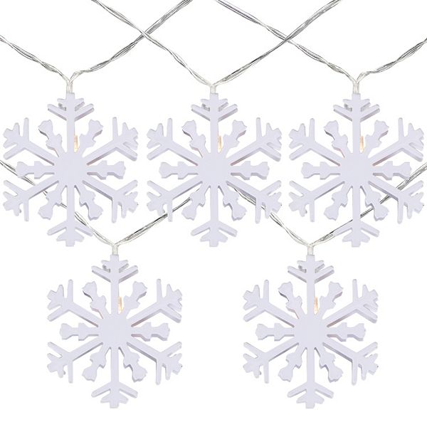 10 B/O White Snowflake LED Warm White Christmas Lights - 4.5 ft Clear Wire Christmas Central