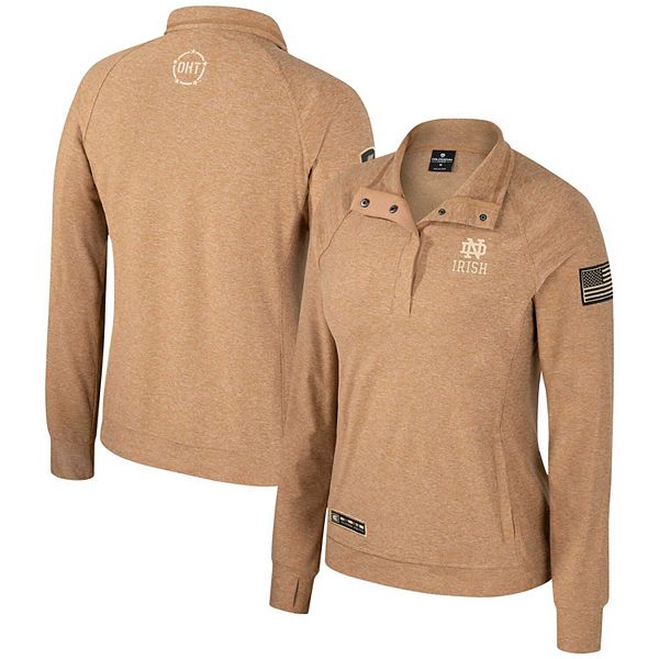 Women's Colosseum Tan Notre Dame Fighting Irish OHT Military Appreciation Sand Tatum Quarter-Snap Raglan Jacket Colosseum