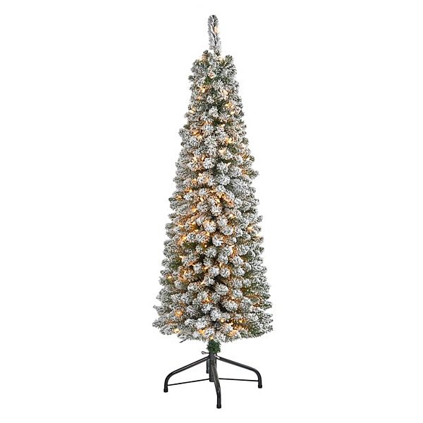 nearly natural 5-ft. Pre-Lit Flocked Pencil Artificial Christmas Tree Nearly Natural