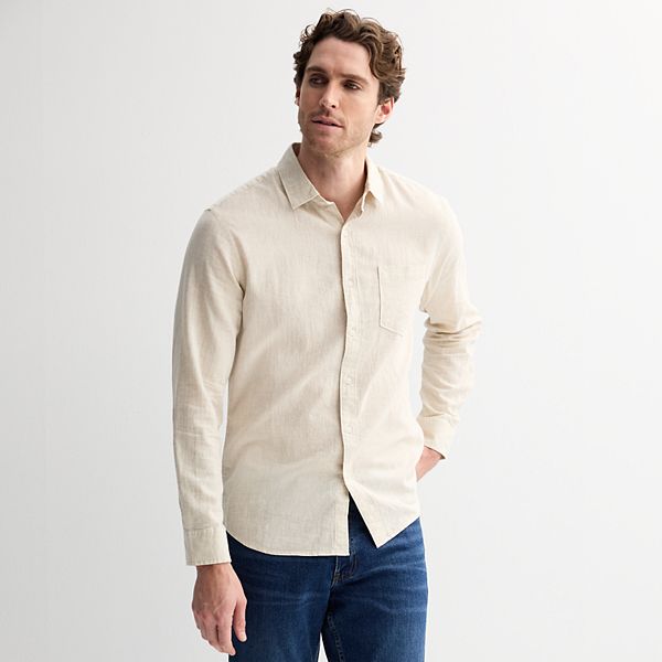 Men's Sonoma Goods For Life® Perfect Length Long Sleeve Linen Shirt Sonoma