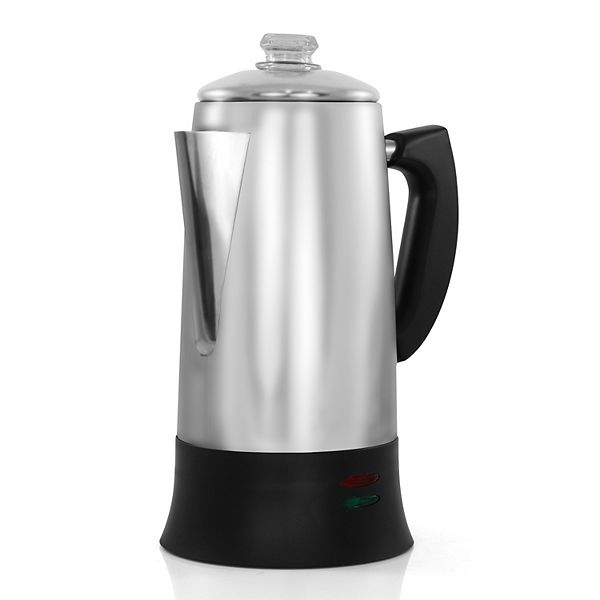 Elite Cuisine 12-Cup Cordless Electric Coffee Percolator with Glass Knob, Stainless Steel Elite