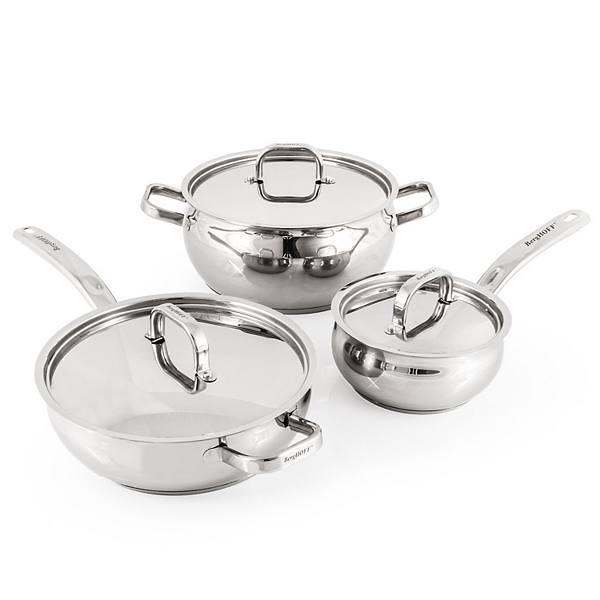 BergHOFF Belly Shape 6-pc. Stainless Steel Cookware Set with Stainless Steel Lids BergHOFF