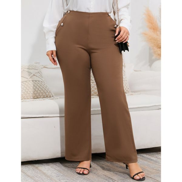 Women Plus Size Dress Pants Stretch Pull On Flare Pants Pockets Dressy Business Casual Work Pants Kojooin