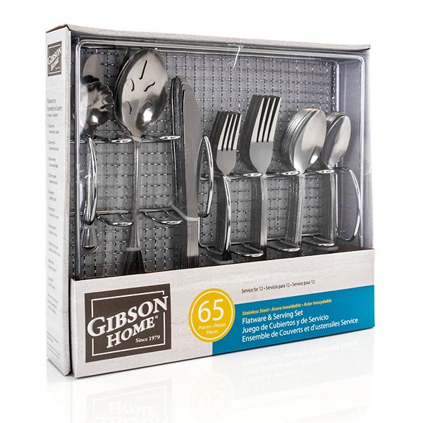 Gibson Home South Bay 65 Piece Stainless Steel Flatware Service Set with Wire Caddy Gibson Home