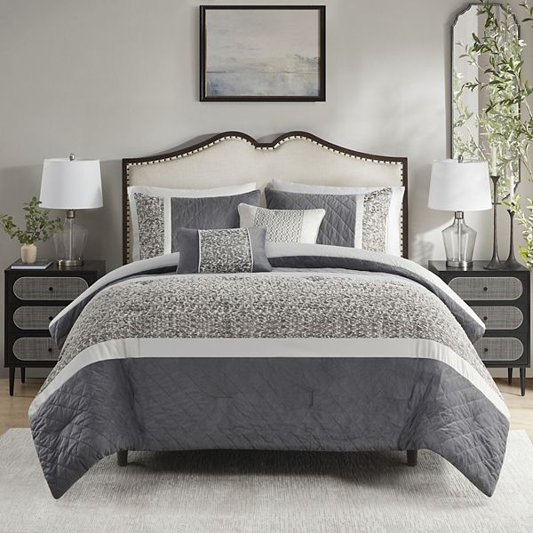 Madison Park Willow 5-Piece Textured Jacquard Stripe Comforter Set with Throw Pillows Madison Park