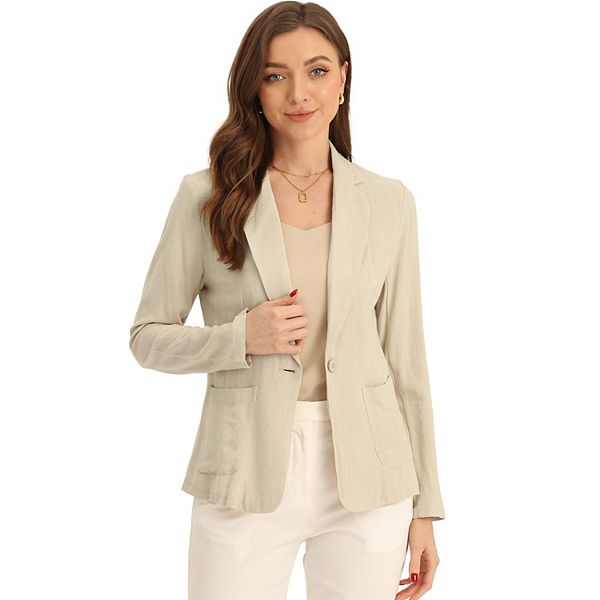 Linen Blazer For Women Notch Lapel One Button Casual Suit Jackets Allegra K