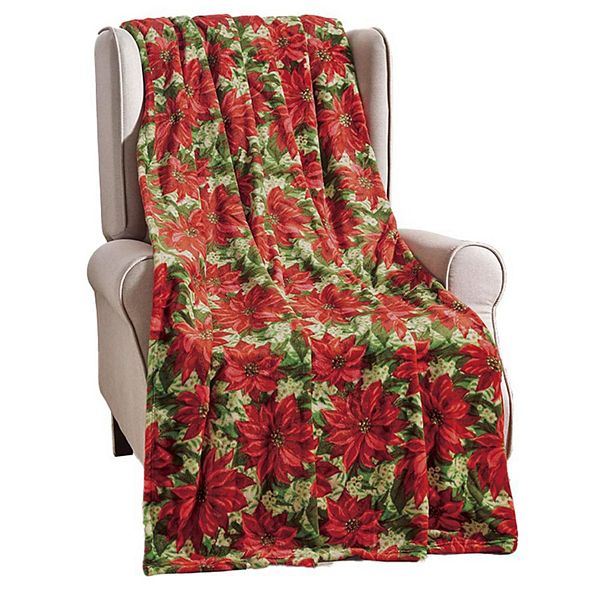 Christmas Plush Decorative Poinsettia Machine Washable Throw Plazatex