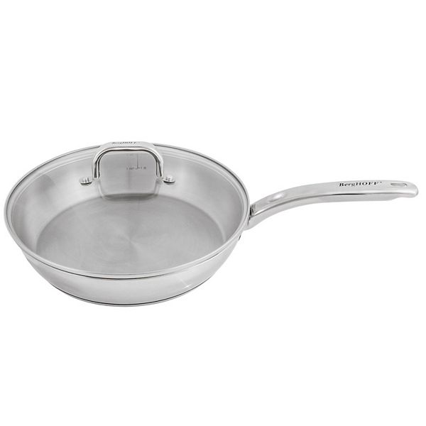 BergHOFF Belly Shape 18/10 Stainless Steel 10.5" 2.5qt. Skillet with Glass Lid BergHOFF