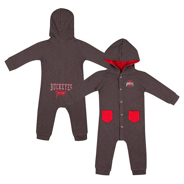 Newborn & Infant Colosseum Charcoal Ohio State Buckeyes Zando-Zan Waffle Full-Snap Hooded Romper Colosseum