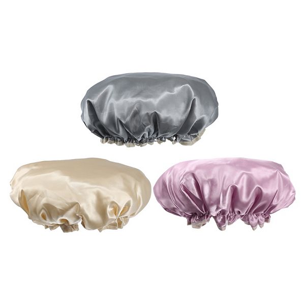 3pcs Shower Cap 2 Layers Elastic Hair Cap Reusable Bath Caps For Women Pink Champagne Gray Unique Bargains