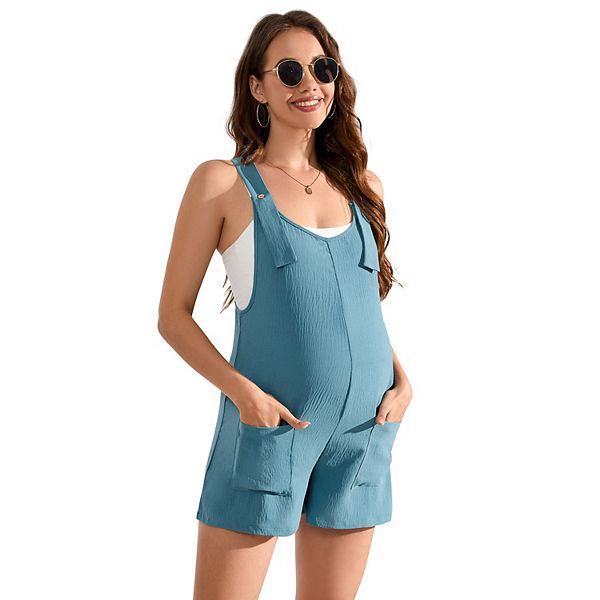 Maternity Overall Shorts Summer Casual Button Sleeveless Jumpsuits Romper with Pockets Clearlove